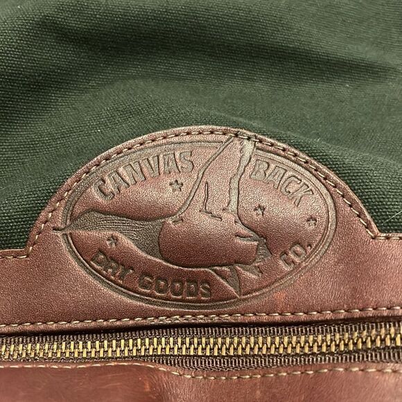 VTG made in USA Canvas Back shoulder bag green canvas brown leather trim EUC - Picture 2 of 16